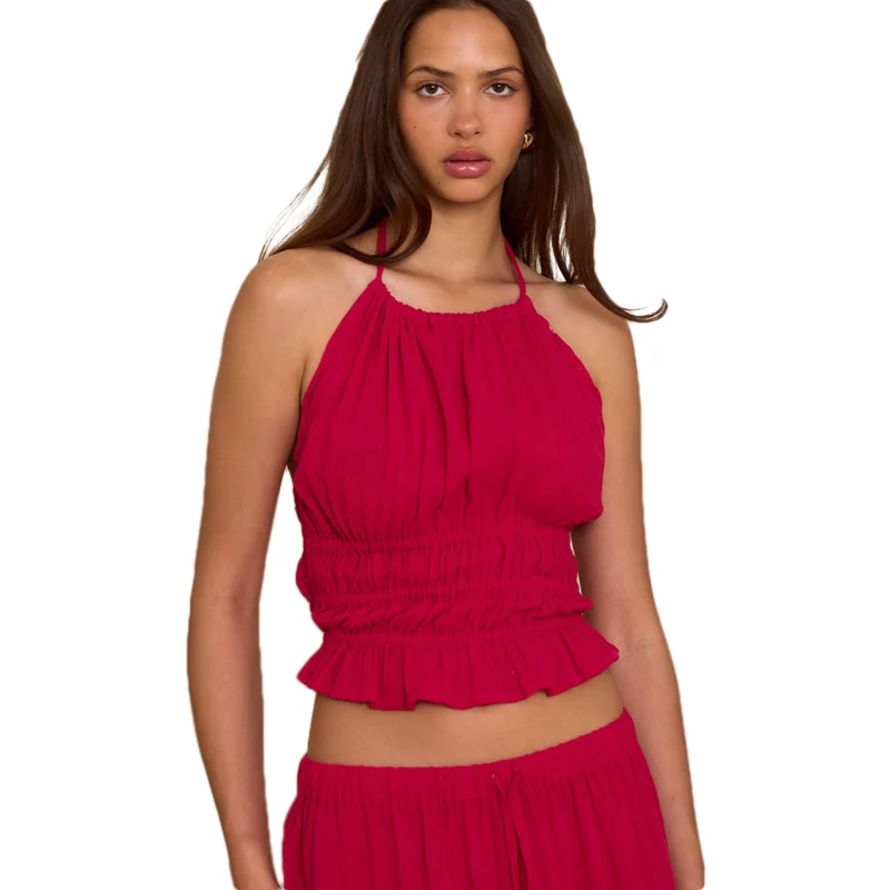 Jupe longue texturée fuchsia à taille mi-haute – Image 2