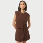 Falda pantalón corta lisa - MARRON
