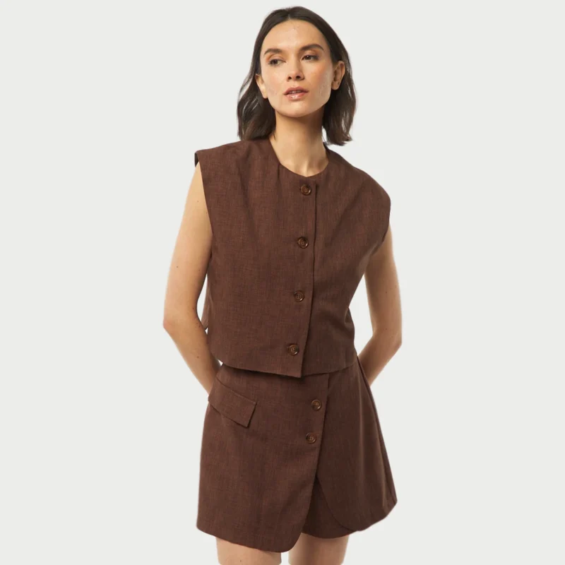 Falda pantalón corta lisa - MARRON