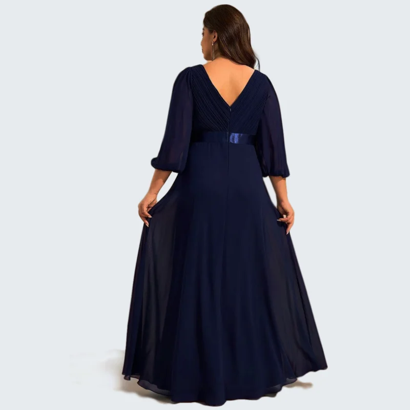 Robe de soirée trapèze taille empire en mousseline à manches longues – Image 6