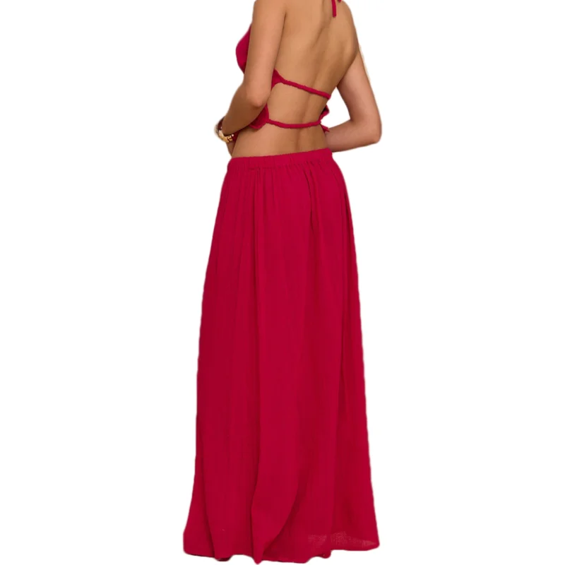 Jupe longue texturée fuchsia à taille mi-haute – Image 3