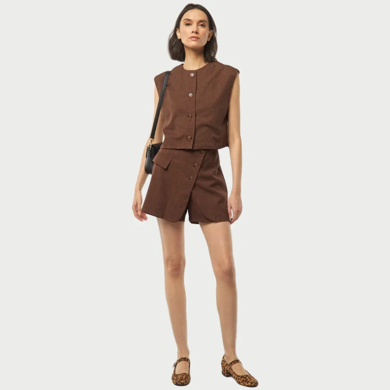 Falda pantalón corta lisa - MARRON – Image 2