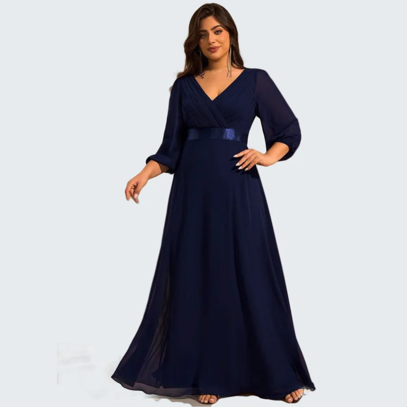Robe de soirée trapèze taille empire en mousseline à manches longues – Image 5