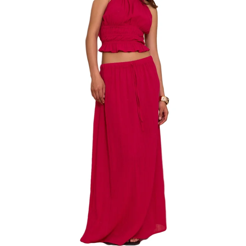 Jupe longue texturée fuchsia à taille mi-haute – Image 5
