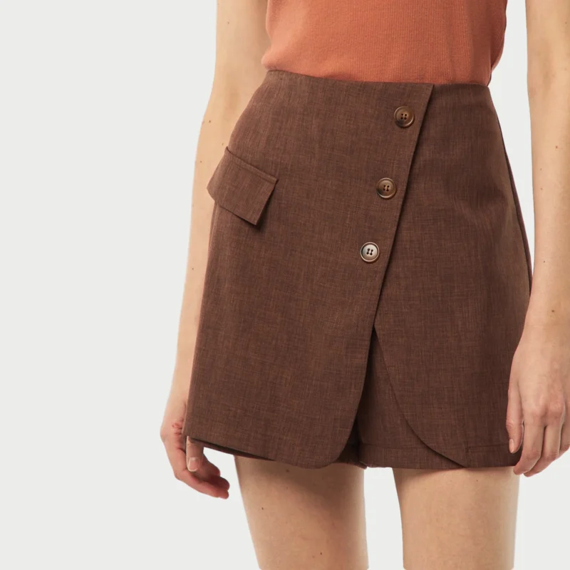 Falda pantalón corta lisa - MARRON – Image 3