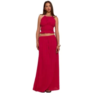 Jupe longue texturée fuchsia à taille mi-haute