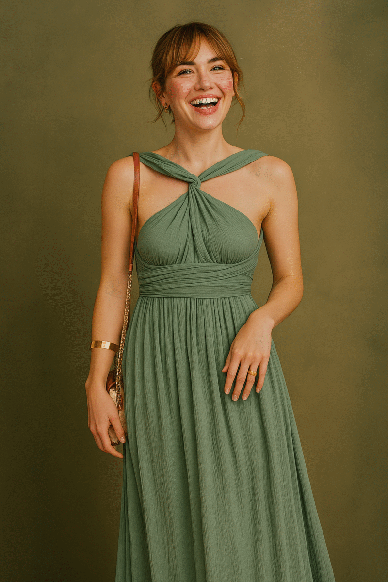 Robe longue dos nu multilook en viscose froissée femme rose – Image 7