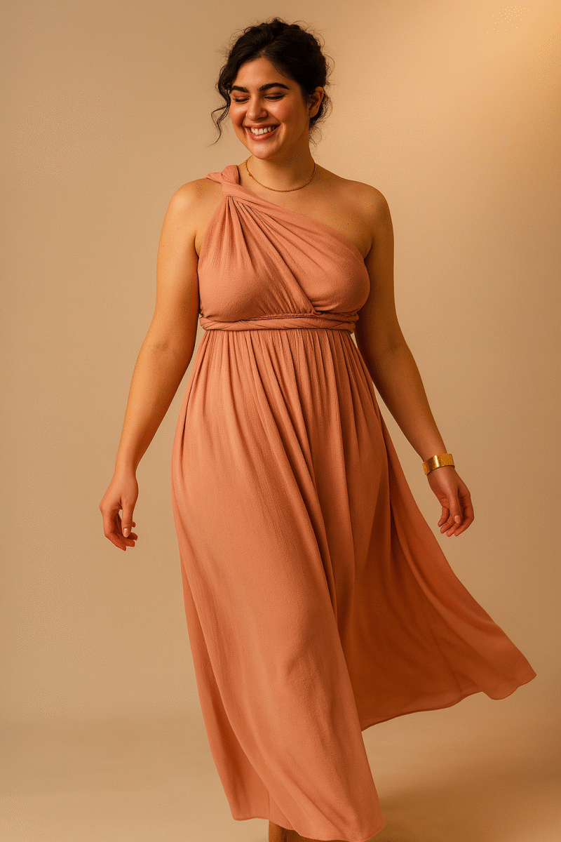 Robe longue dos nu multilook en viscose froissée femme rose – Image 5