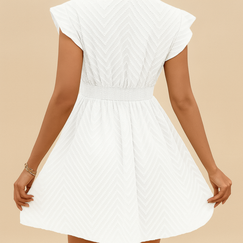 Robe courte décontractée de couleur unie à col en V pour femmes – Image 2